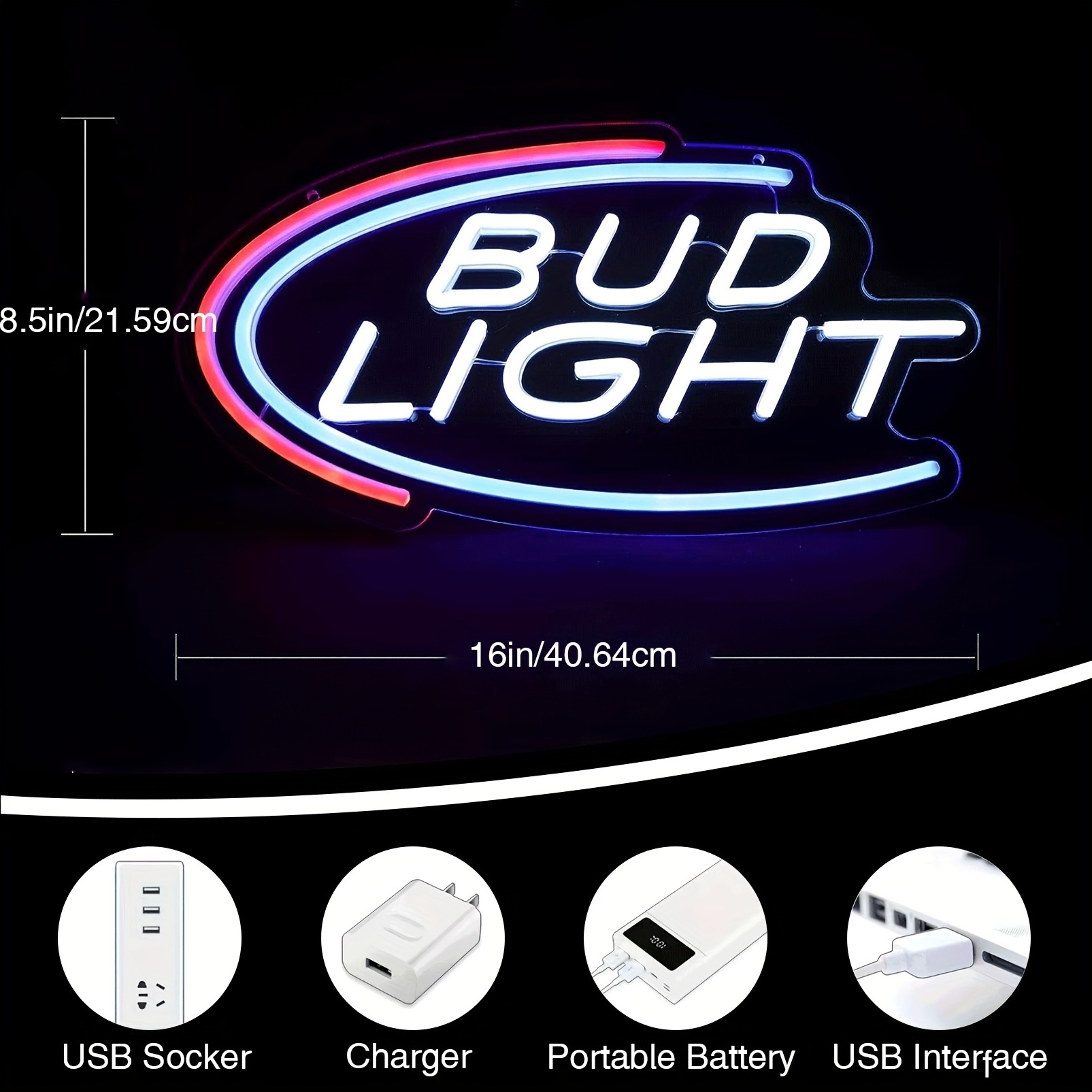 1 pc Bud Light Neon Sign For Wall Decor in Garage Club,Dimmable Led Light for Home and Man Cave Restaurant Decor