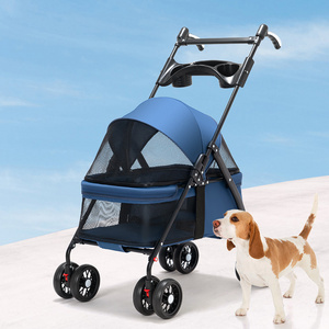 Factory Wholesale Foldable Pet Stroller 4 Wheels Lightweight Outdoor Travel Pet Trolley Cart for Small Cats Dogs