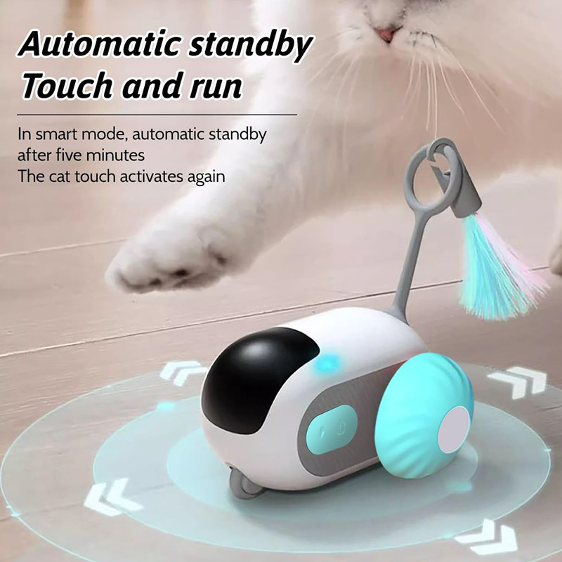 Remote Control Smart Electric Cat Toy Car Gravity Automatic Interactive Pet Car Toys With Feather Cat Teaser Stick