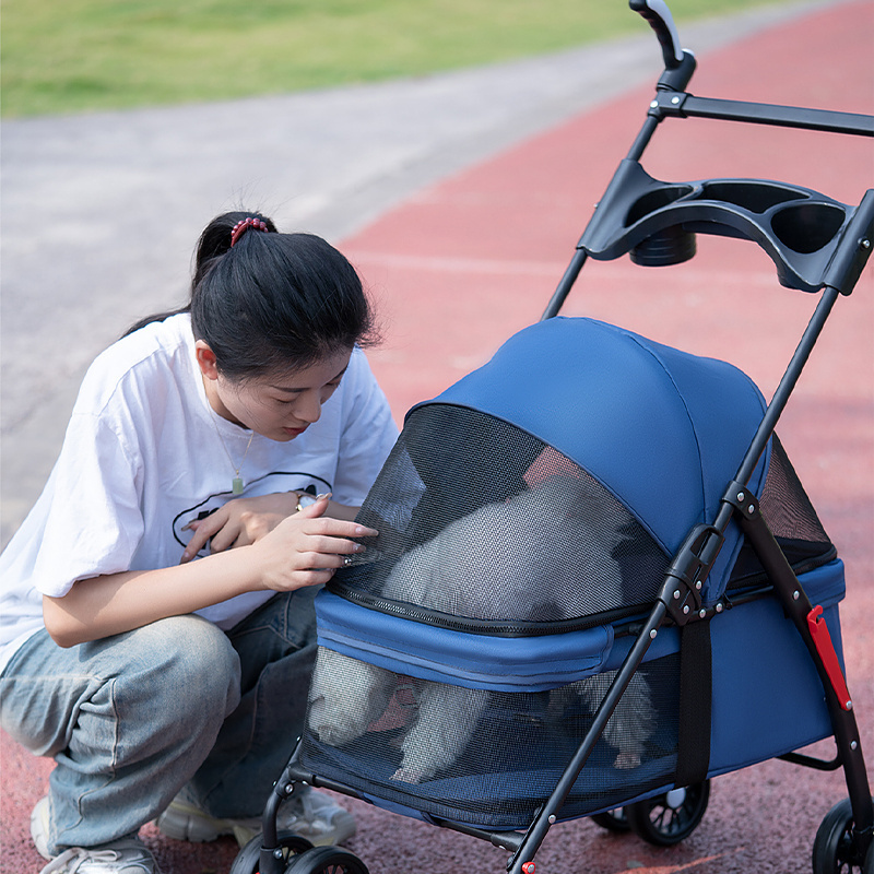 New Design Outdoor Foldable Pet Trolley With 4 Wheels Multifunctional Breathable Pet Stroller Dog Cat Cart