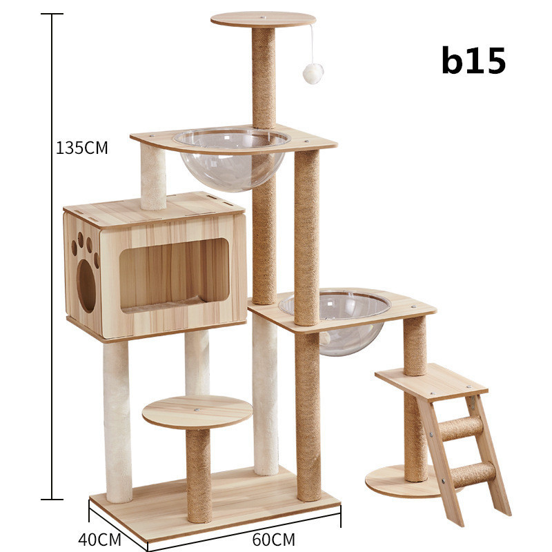 Wood Cat Tree Tower Cat Climbing Tree for Indoor Cats Multi Layered Kitten Scratching Sleeping Racks Pet House