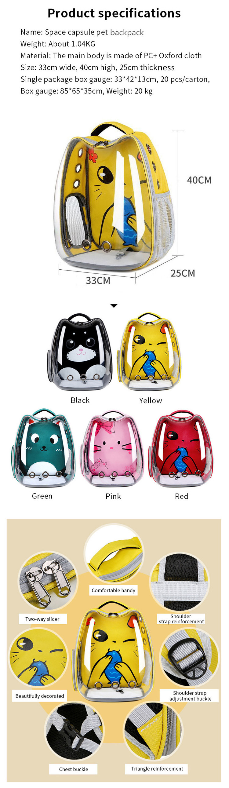 Factory Custom Breathable Design Pet Carrier Backpack Portable Cat Travel Bag Large Capacity Dog Backpack