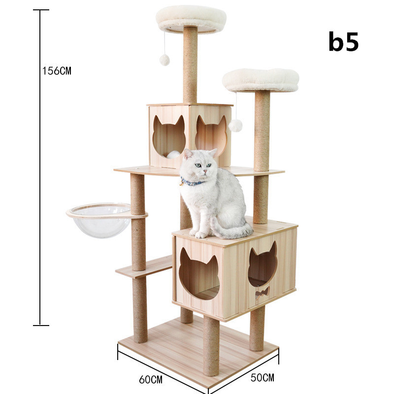 Wood Cat Tree Tower Cat Climbing Tree for Indoor Cats Multi Layered Kitten Scratching Sleeping Racks Pet House