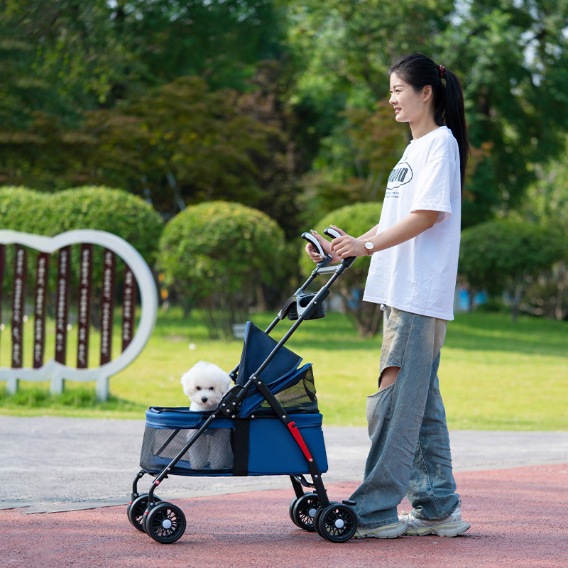 Factory Wholesale Foldable Pet Stroller 4 Wheels Lightweight Outdoor Travel Pet Trolley Cart for Small Cats Dogs