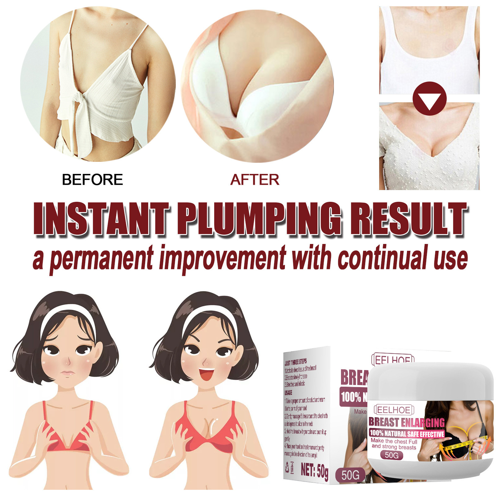 eelhoe Breast Enhancement Cream Quick  enhance cream Lifting Firming Breast Curves Uplifting Moisturizing Repair Cream 50g