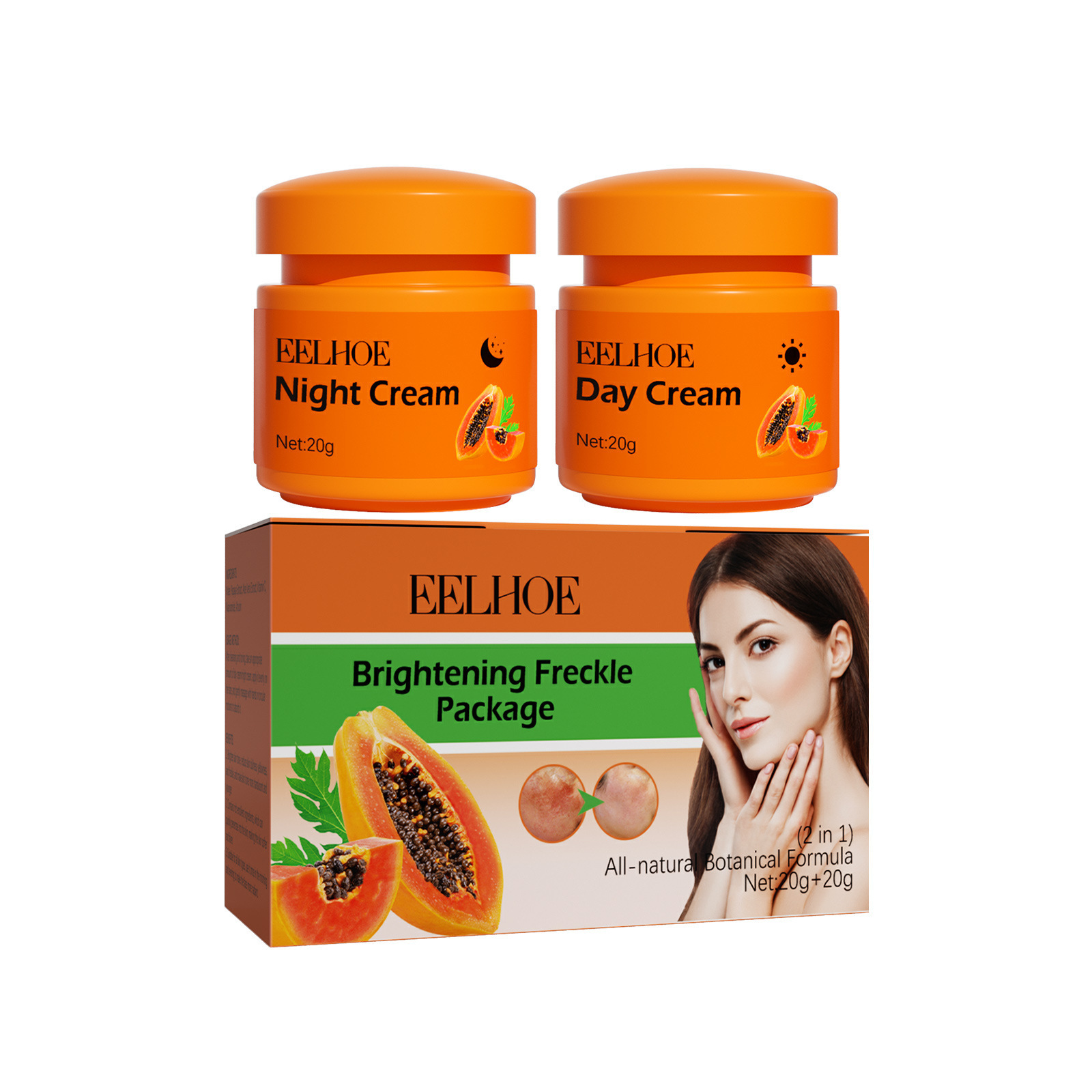 EELHOE papaya whitening freckles facial cream fade dark spots brighten and moisturize skin morning and evening cream 20g * 2