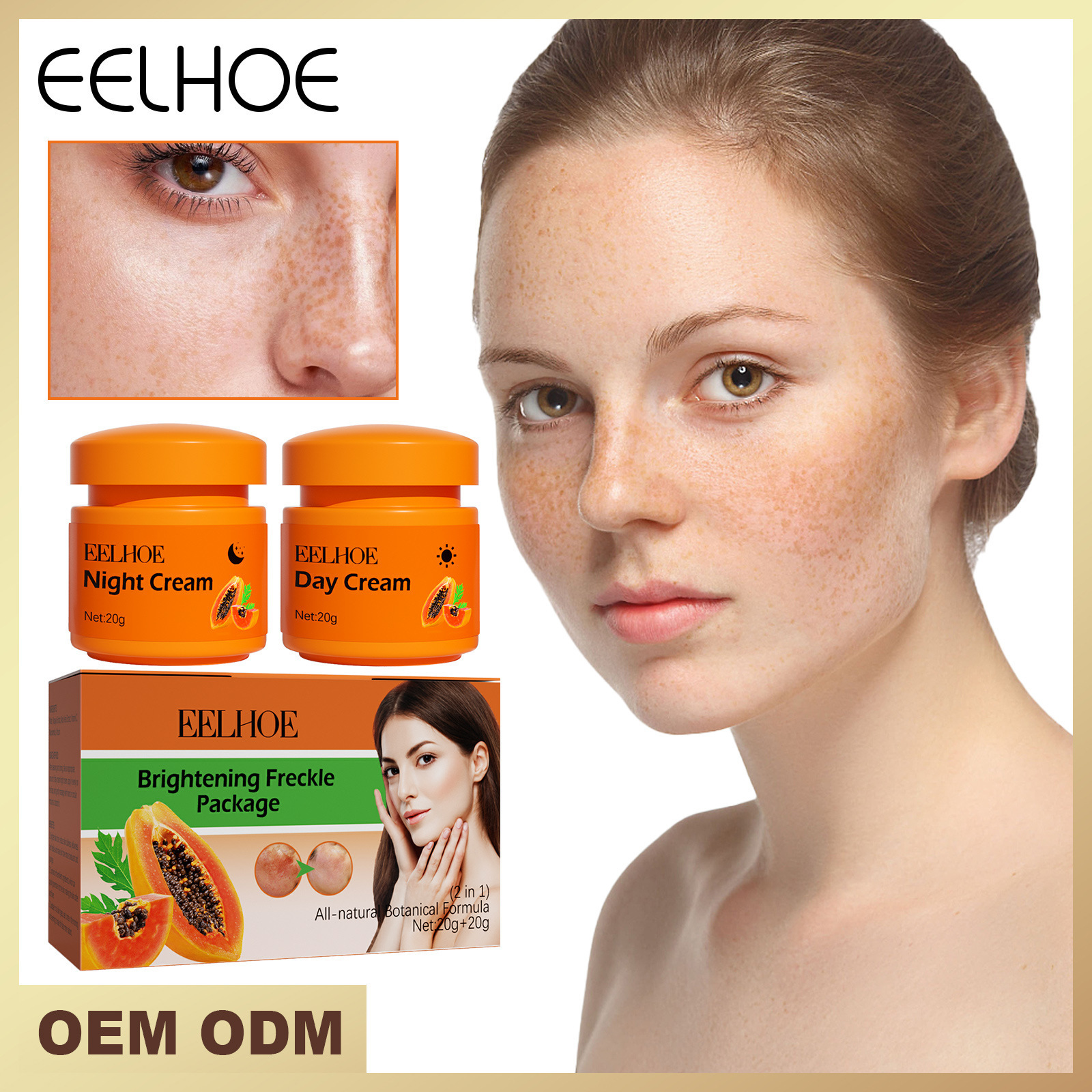 EELHOE papaya whitening freckles facial cream fade dark spots brighten and moisturize skin morning and evening cream 20g * 2