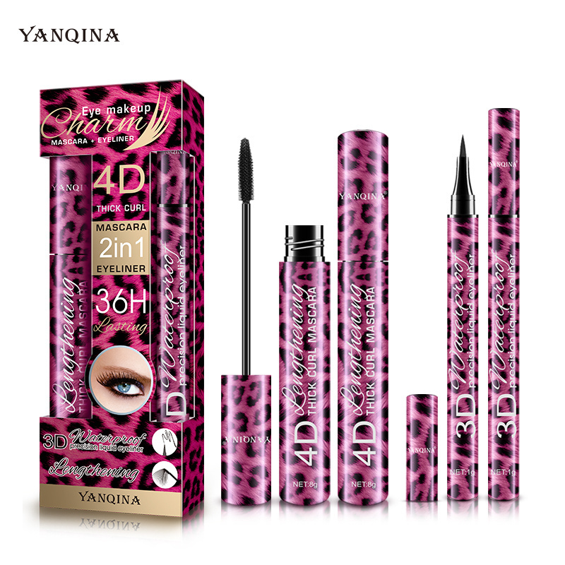 YANQINA eyeliner + mascara 36H 4D Thick curls set long lasting waterproof and no-blooming makeup