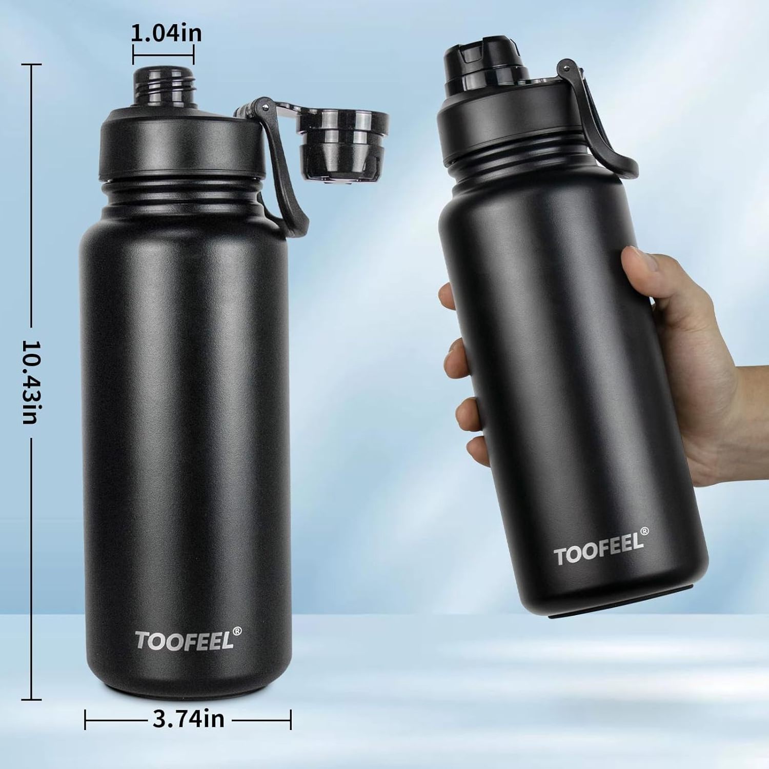 Toofeel 32 oz Insulated Water Jug Double Walled Stainless Steel Vacuum Thermos Flask Leak Proof Cold Drink Bottle with Chug Lid