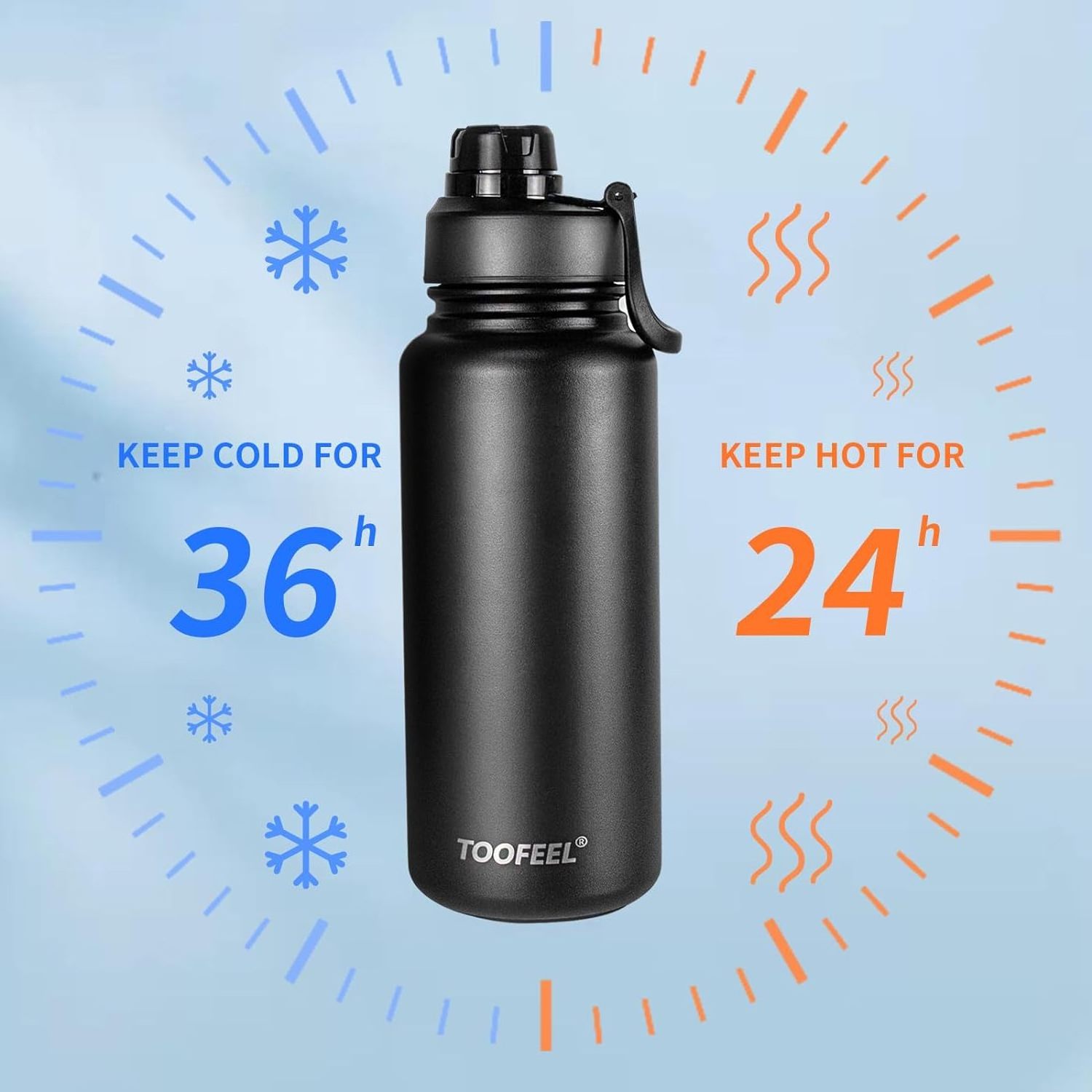 Toofeel 32 oz Insulated Water Jug Double Walled Stainless Steel Vacuum Thermos Flask Leak Proof Cold Drink Bottle with Chug Lid