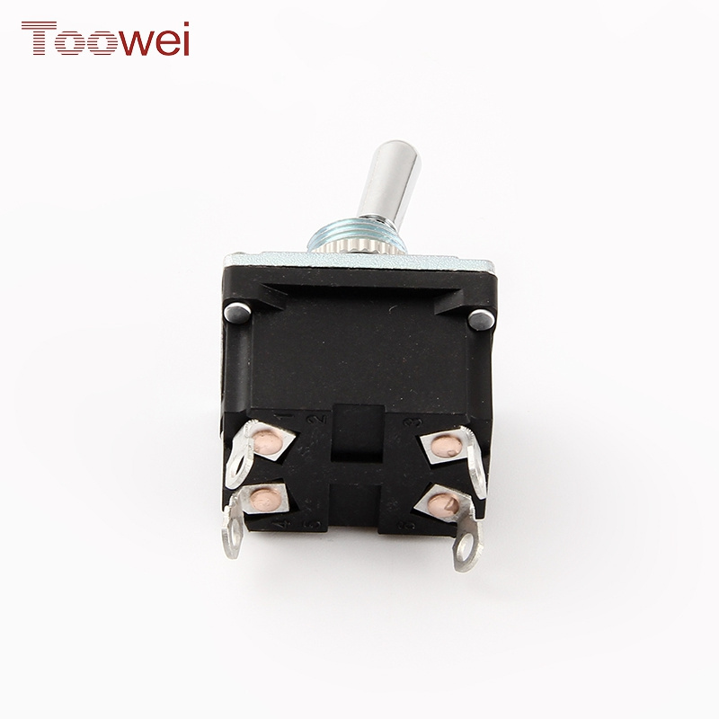 Toowei black retro ON-OFF toggle switch ip67 waterproof flat 12mm micro DPDT with 4 solder terminals