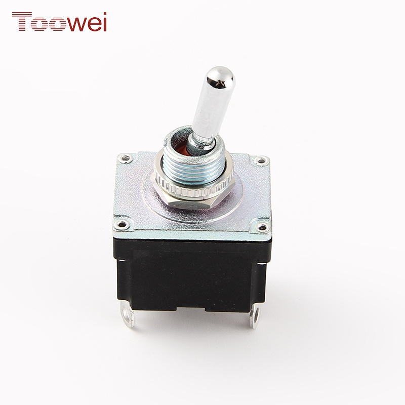 Toowei black retro ON-OFF toggle switch ip67 waterproof flat 12mm micro DPDT with 4 solder terminals