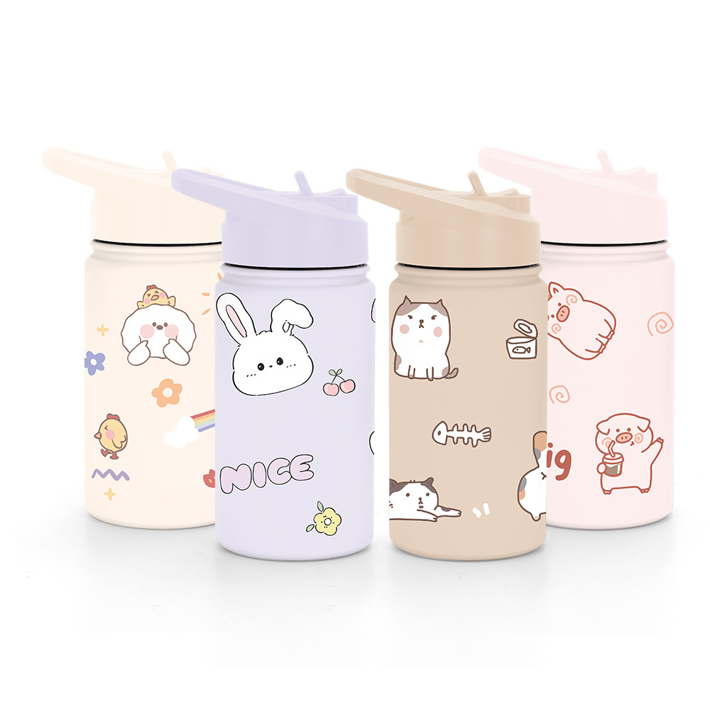 Wholesales Straight Insulated Stainless Steel Sublimation Cartoon for Kids Water Bottle With Colorful Lid