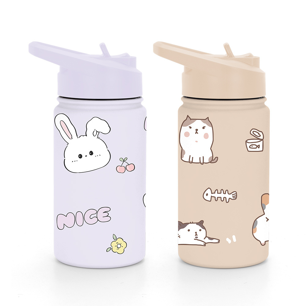 Wholesales Straight Insulated Stainless Steel Sublimation Cartoon for Kids Water Bottle With Colorful Lid