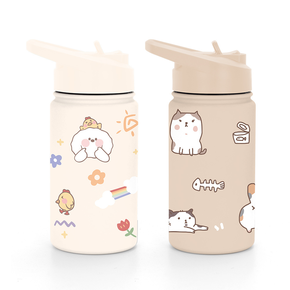 Kids Bottle BPA Free With Straw Cartoon Thermos Water Bottle for Kids Stainless Steel Insulated Water Bottles for Kids