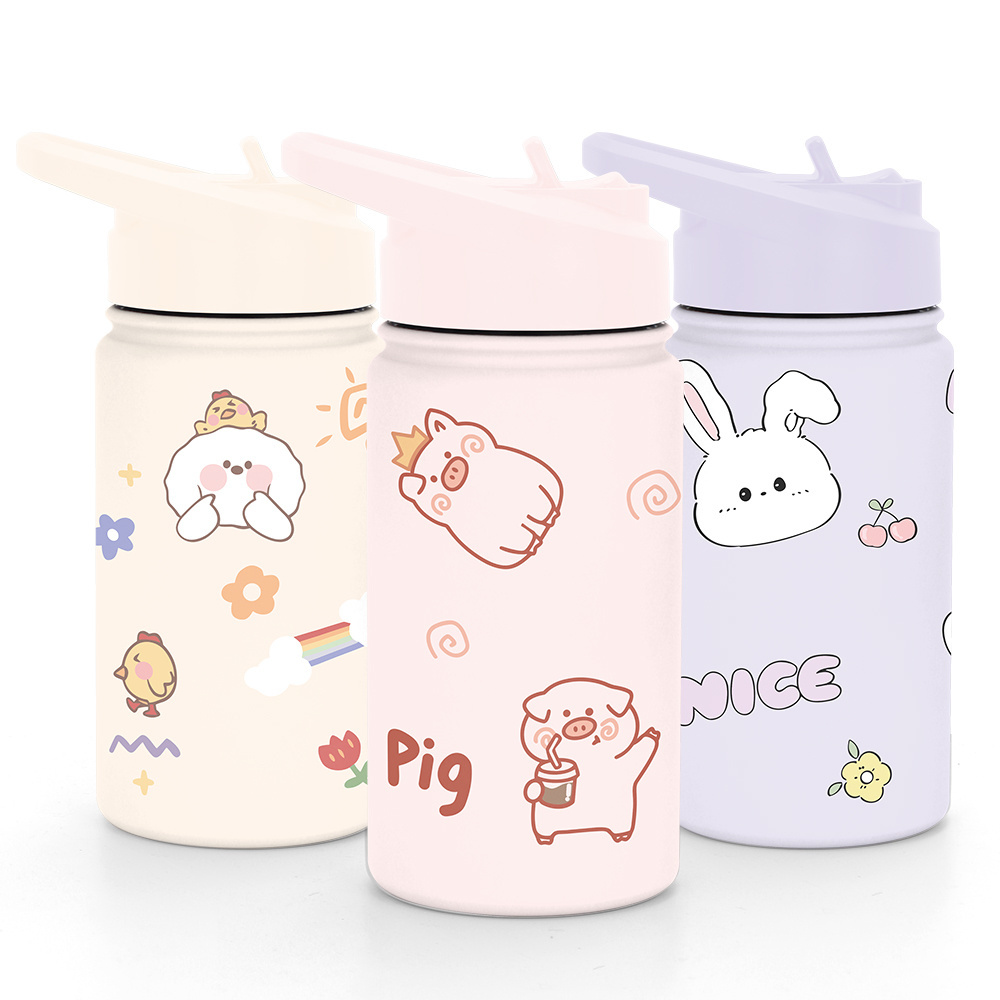 Wholesales Straight Insulated Stainless Steel Sublimation Cartoon for Kids Water Bottle With Colorful Lid