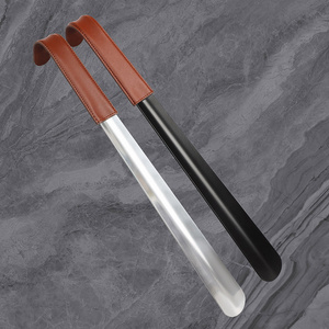 High quality leather handle natural black women man shoehorn stainless steel long shoe horn