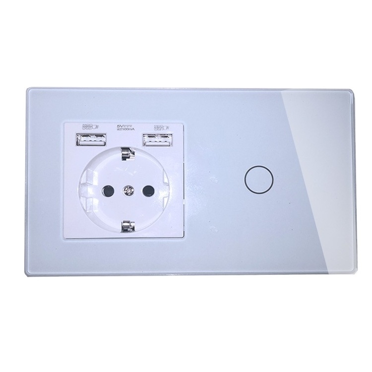 Topshine 147 type modularized smart touch switches and EU 16A power socket with dual USB outlet