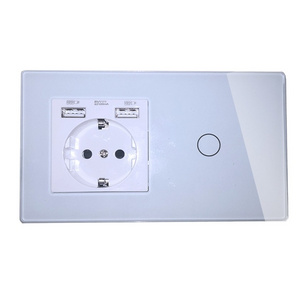 Topshine 147 type modularized smart touch switches and EU 16A power socket with dual USB outlet