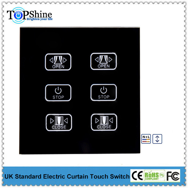 Topshine new arrival UK standard black color 6 gang 2 loads touch screen curtain switch