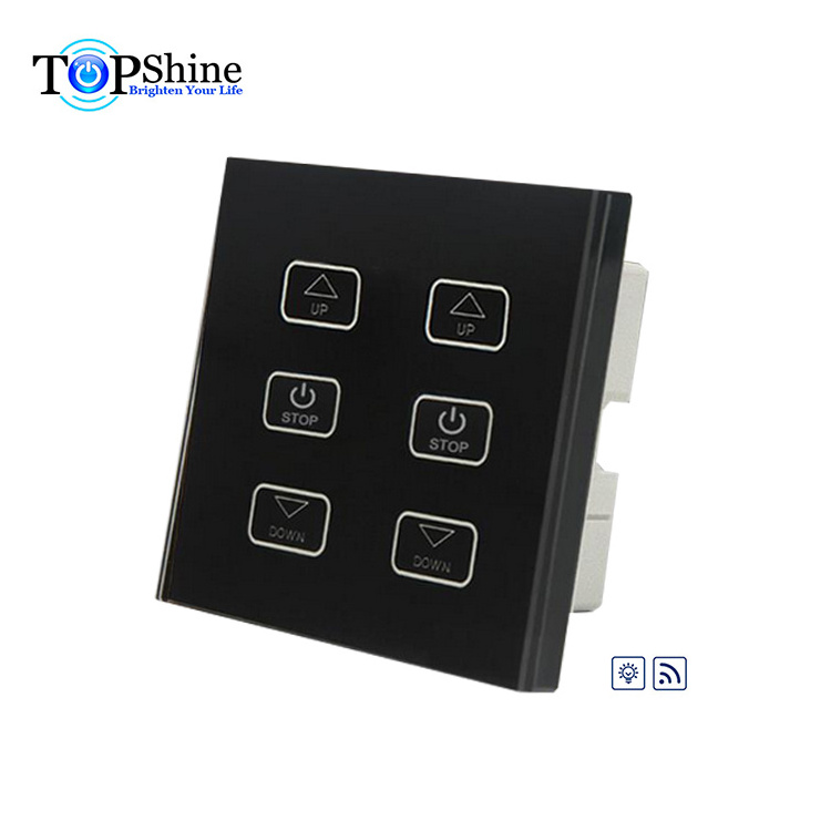 Topshine new arrival UK standard black color 6 gang 2 loads touch screen curtain switch