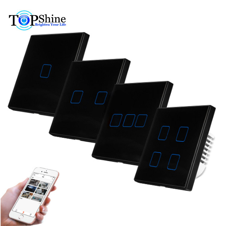 Topshine Luxury Tuya and smart life APP EU UK 1 2 3  4 gang 2 way smart wifi rf touch switch with single live line wiring