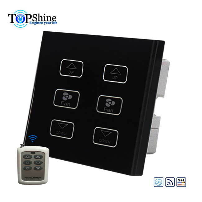 Topshine Capacitive Touch Panel 6 Button 2 loads Remote Control Fan Switch For Stepless Fan Speed Regulation