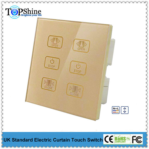 Topshine new arrival UK standard black color 6 gang 2 loads touch screen curtain switch