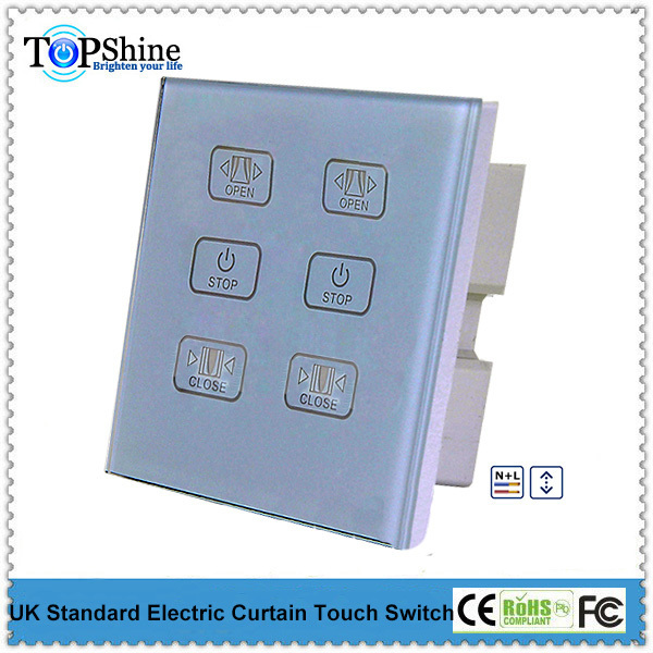 Topshine new arrival UK standard black color 6 gang 2 loads touch screen curtain switch