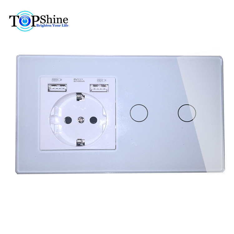 Topshine 147 type modularized smart touch switches and EU 16A power socket with dual USB outlet