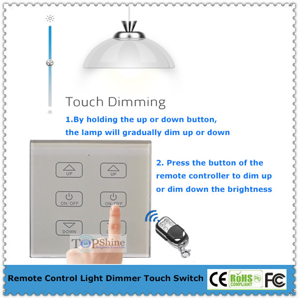 Topshine UK Standard white glass remote control 6 gang wifi led dimmer touch switch for dimmable lights