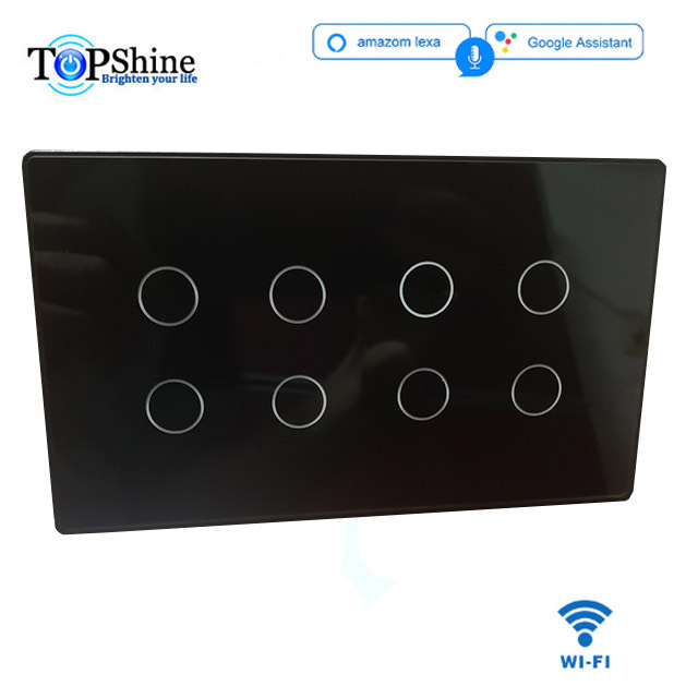 Topshine 147 type Alexa and Google home enabled 5 to 8 gang dimmer fan curtain freely combined Wi-Fi smart touch switch