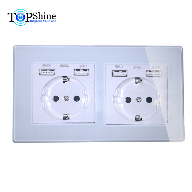 Topshine 147 type modularized smart touch switches and EU 16A power socket with dual USB outlet