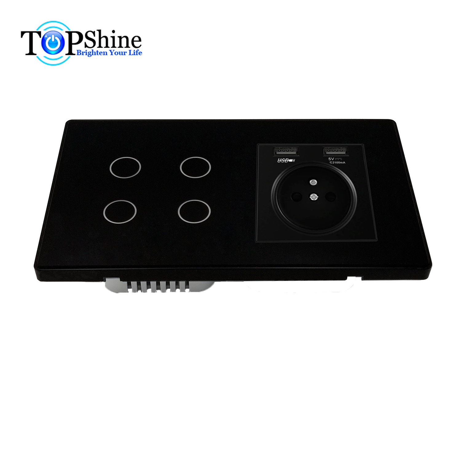 Topshine 147 type modularized multi-function 1 to 4 gang smart touch switches with EU 16A power socket