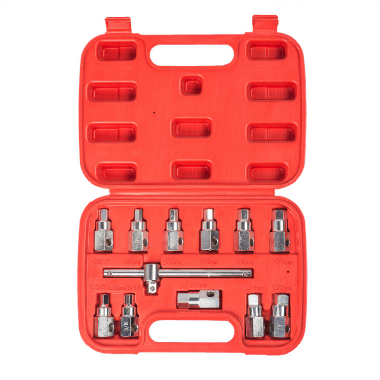 12Pcs Car Oil Drain Plug Remover Wrench Oil Drain Sump Plug Key Socket Set Sump Spanner Oil Removal Tool