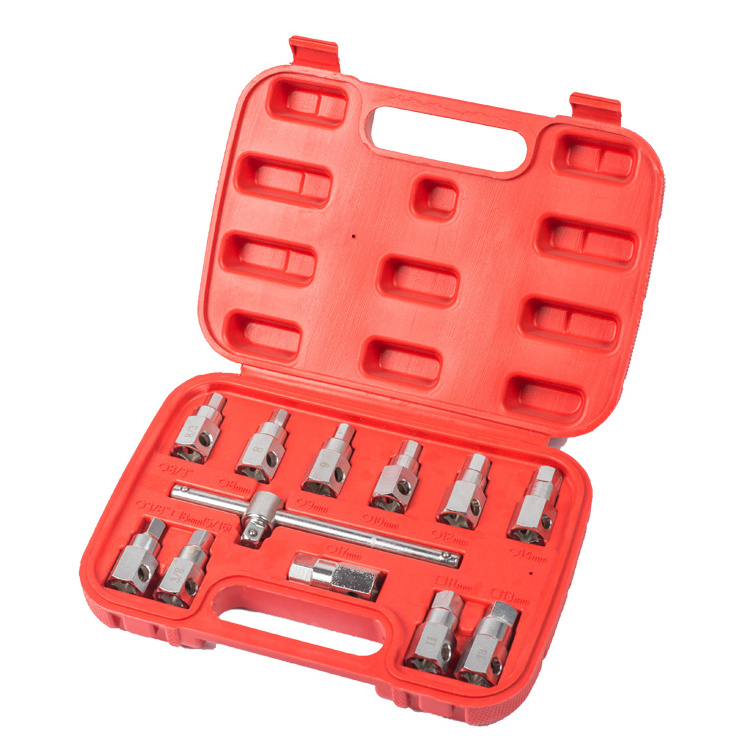 12Pcs Car Oil Drain Plug Remover Wrench Oil Drain Sump Plug Key Socket Set Sump Spanner Oil Removal Tool