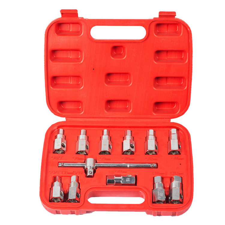 12Pcs Car Oil Drain Plug Remover Wrench Oil Drain Sump Plug Key Socket Set Sump Spanner Oil Removal Tool