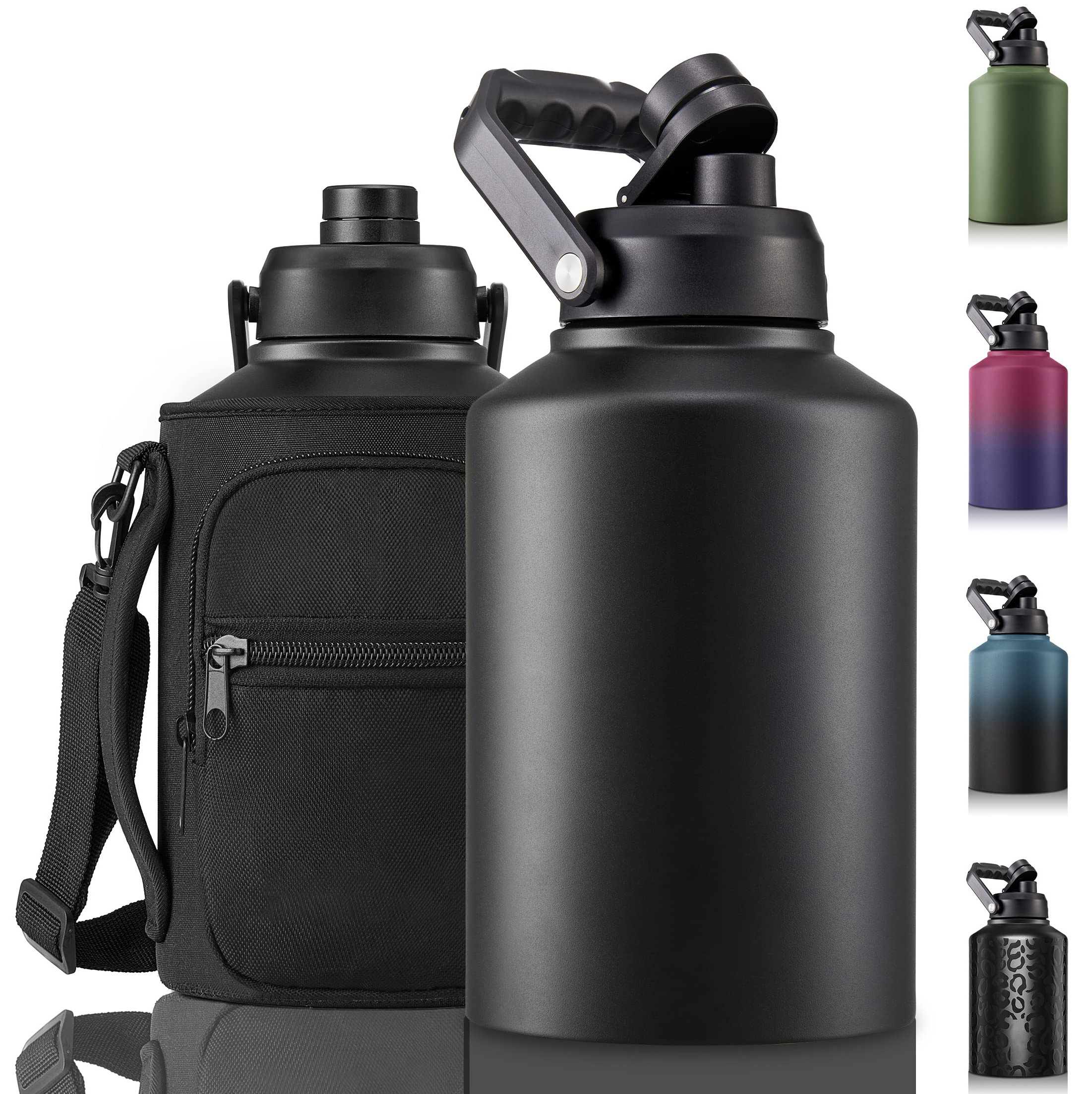 Personalized Black 64Oz 128Oz Travel Sport Stainless Steel Vacuum Sealed Large Water Bottle With Handle