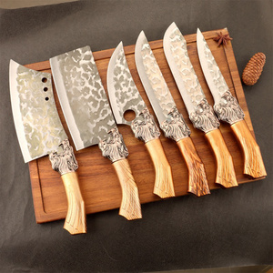 japanese kitchen santoku knives forged 6 pcs handmade damascus steel layer pattern knife with logo