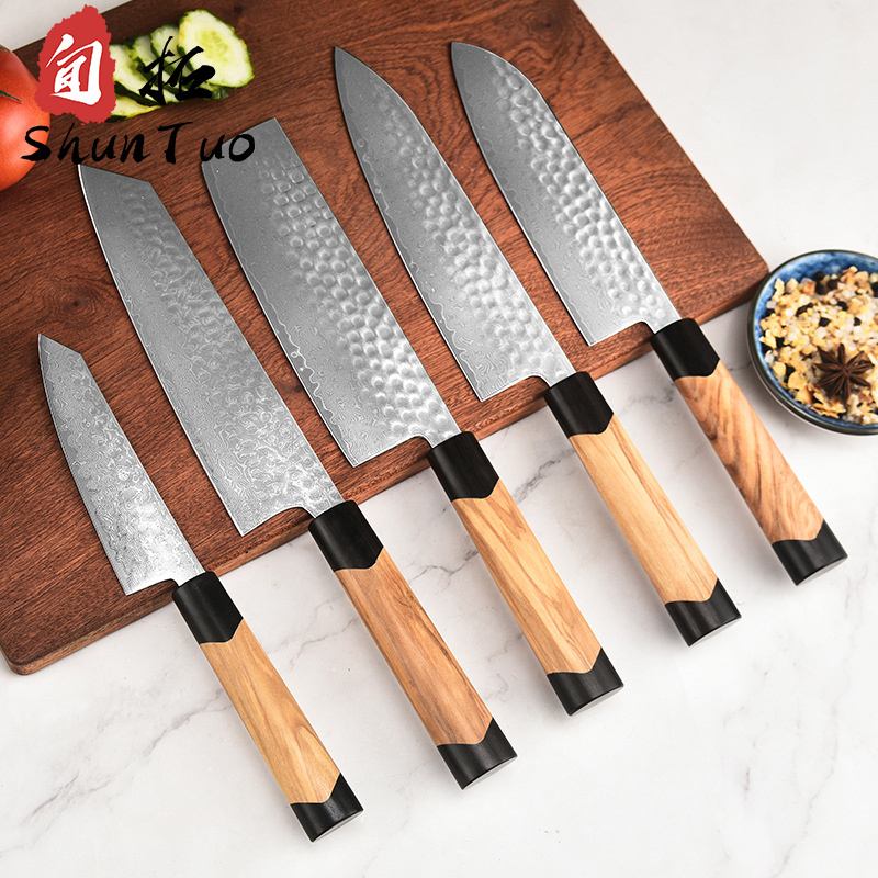 japanese box block 5 pcs serrated blue steak knives stainless steel cutlery damascus knife sets for restaurant kitchens