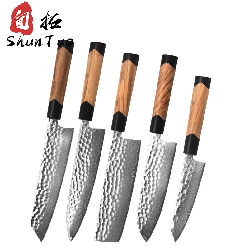 japanese box block 5 pcs serrated blue steak knives stainless steel cutlery damascus knife sets for restaurant kitchens