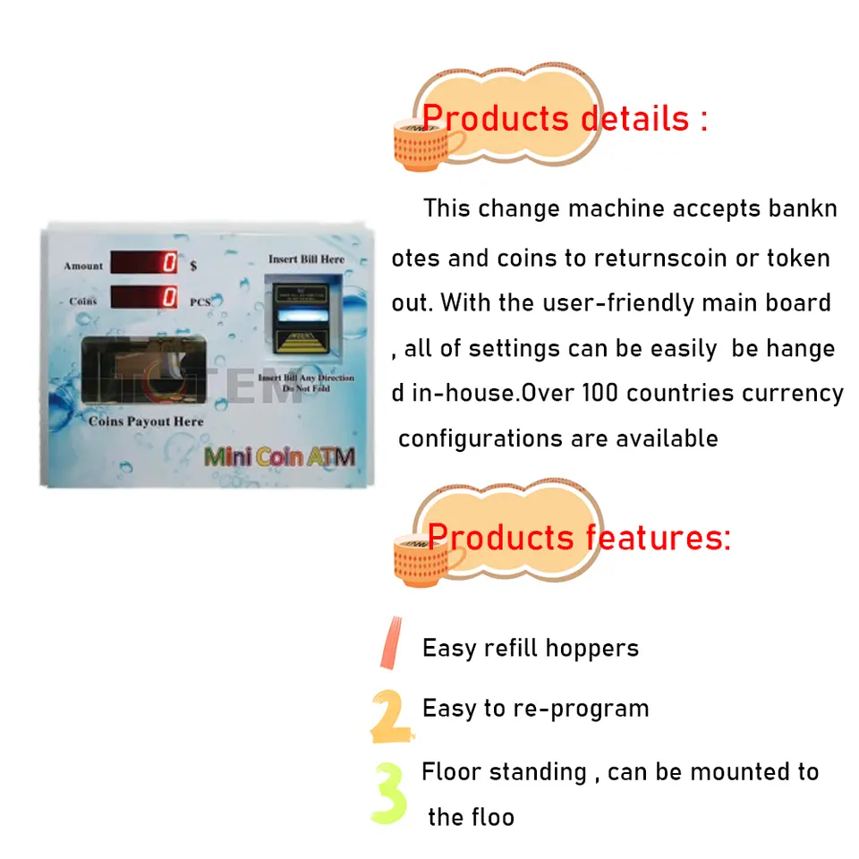 Bar Counter Small Capacity Coin Token Mini Exchange Bill Changer Coin ...