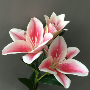 Wholesale Nearly Natural Flowers Realistic Lily Bouquet 3 Head Artificial Lily for Home Wedding Party Decoration