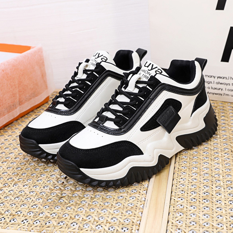 PU upper flat sneakers lady women's thick sole white walking street shoes for women lady