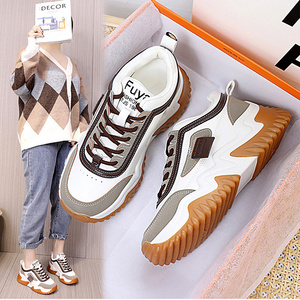 PU upper flat sneakers lady women's thick sole white walking street shoes for women lady