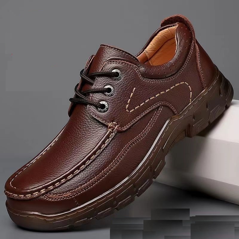 Non slip  lace up soft TPR sole mens cow leather walking style dress shoes business casual dress shoes for men