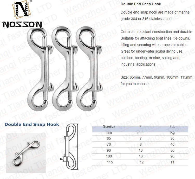 Top Quality Grade 316 Stainless steel AISI 304 AISI 316 SS304 SS316 Double Eye Double Ends Swivel snap hook for Bag or Pets