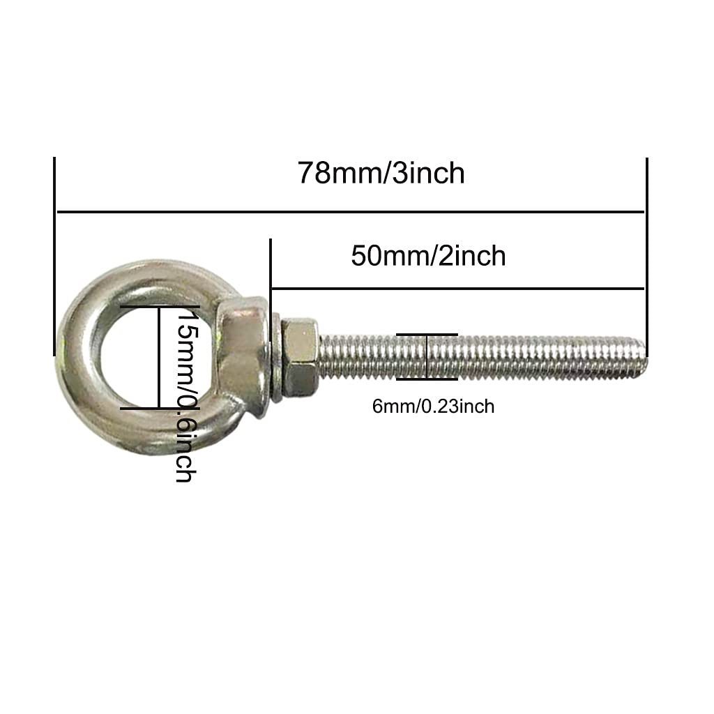 Stainless Steel Eye Bolts, M6 Shoulder Eye Bolt 1/4