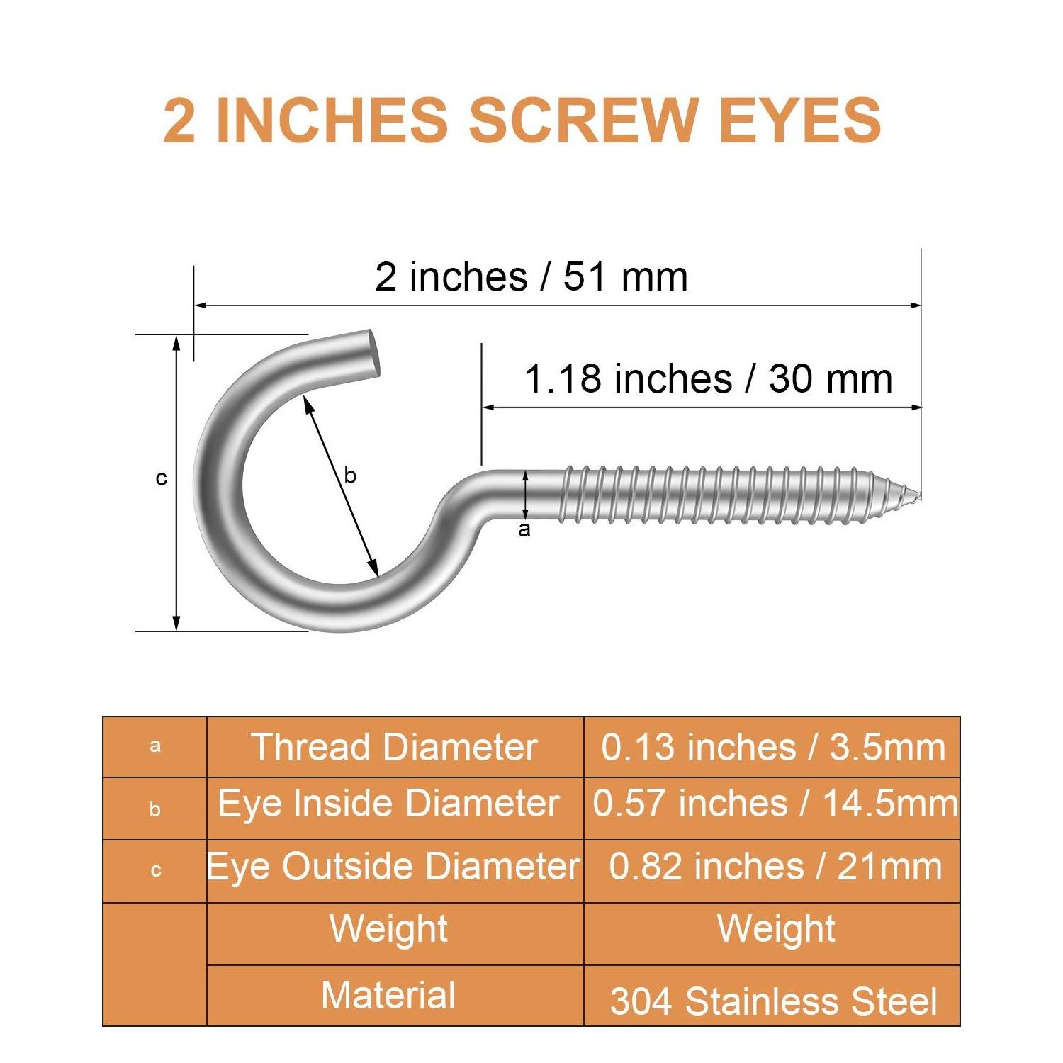 Metal hook, 304 stainless steel chandelier and wire, strong indoor and outdoor eye screw eye hook screw screw hook