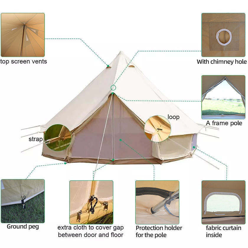 Hot Selling Outdoor Camping Tent Bell-Shaped Yurt 5m Canvas Bell Tent For Sale